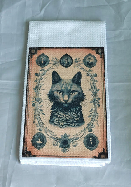 Black Cat Halloween Kitchen Towel, Gothic Absorbent Fabric Decor, Black Cat Art, Spooky Cat Gift, Halloween Home Decor