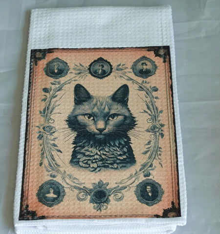 Black Cat Halloween Kitchen Towel, Gothic Absorbent Fabric Decor, Black Cat Art, Spooky Cat Gift, Halloween Home Decor