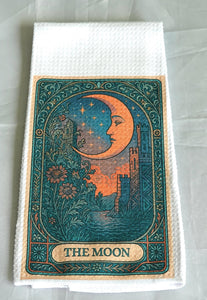 Moon Tarot Card Kitchen Towel, Gothic Halloween Dish Towel, Absorbent Fabric Decor, Mystical Autumn Home Accessory