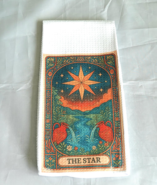 Star Tarot Card Kitchen Towel, Gothic Halloween Dish Towel, Absorbent Fabric Decor, Mystical Autumn Home Accessory