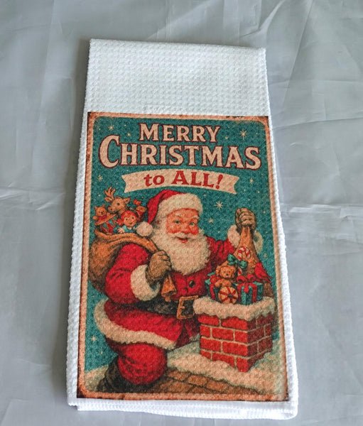 Vintage Santa Claus Christmas Kitchen Towel | Handmade Waffle Weave Holiday Decor, Reusable Gift, Nostalgic Vintage Christmas Kitchen Towel