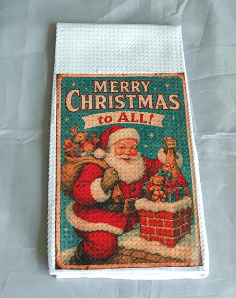 Vintage Santa Claus Christmas Kitchen Towel | Handmade Waffle Weave Holiday Decor, Reusable Gift, Nostalgic Vintage Christmas Kitchen Towel