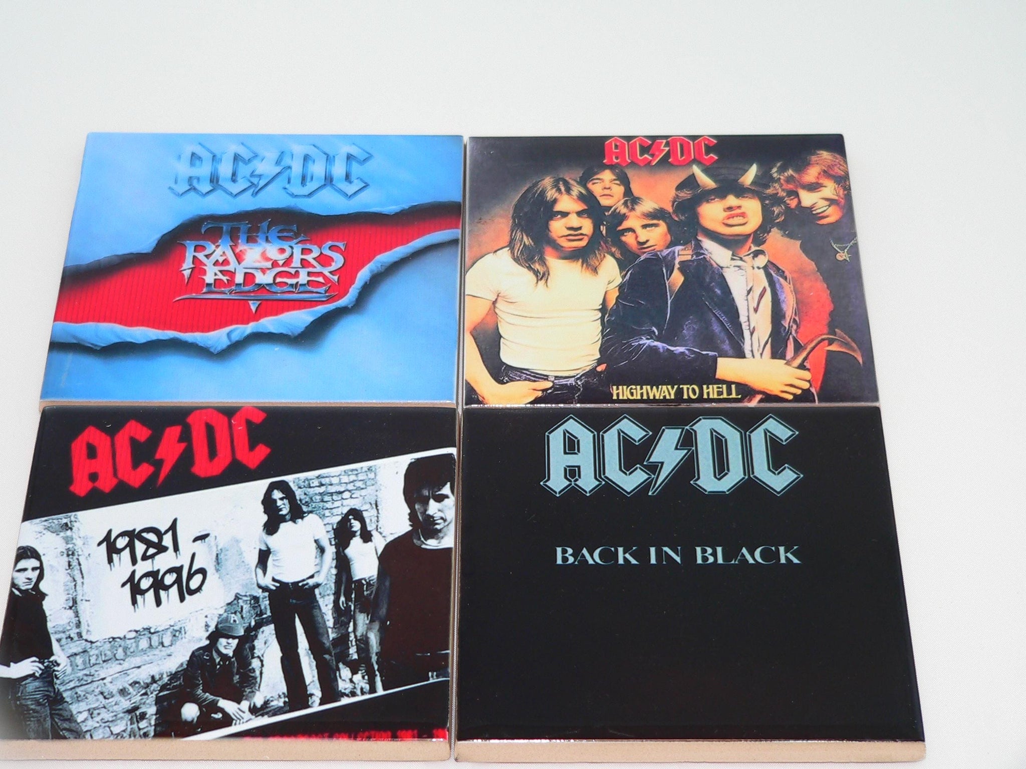 ACDC Album Ceramic Coaster Set | Retro Music Decor for Fans | Rock N' Roll Coasters | Vintage Album Art | Ceramic Bar Accessories