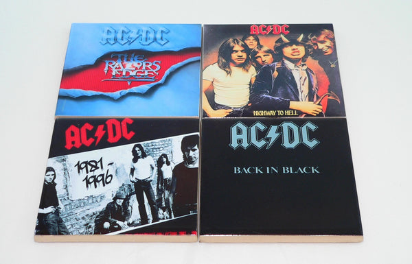 ACDC Album Ceramic Coaster Set | Retro Music Decor for Fans | Rock N' Roll Coasters | Vintage Album Art | Ceramic Bar Accessories