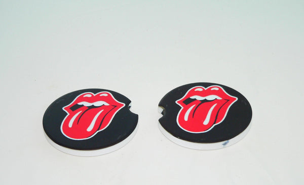 Rolling Stones Logo Car Coasters: Sandstone Drink Holders for Music Lovers | Unique Cupholder Accessories Gift