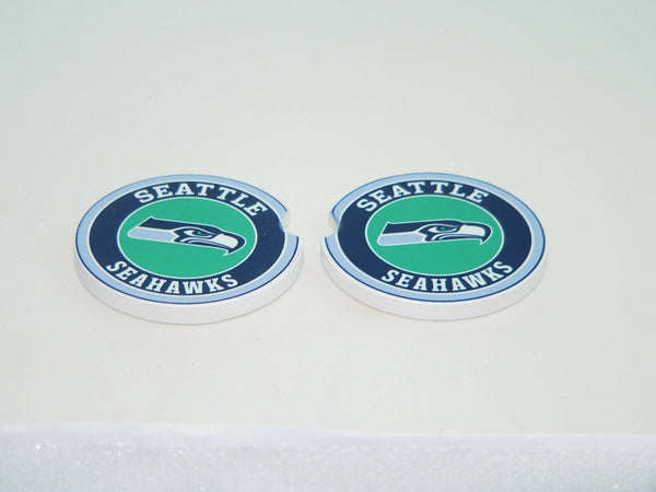 Seattle Seahawks Car Coasters Set of 2, Sandstone Drink Holders for NFL Fans, Official Team Logo Cupholder Accessory, Gift for Seahawks Fan