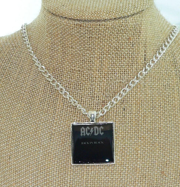ACDC Back In Black Album Cover Necklace or Keychain: ACDC Keychain Album Music Jewelry for Pop Culture Lovers