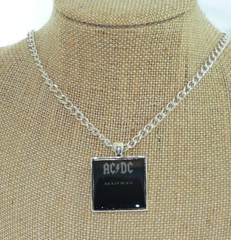 ACDC Back In Black Album Cover Necklace or Keychain: ACDC Keychain Album Music Jewelry for Pop Culture Lovers