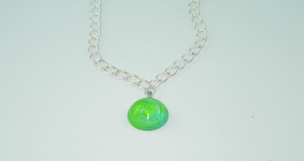 Bright Green Aqua Resin Necklace: Swirled Resin Petri Effect