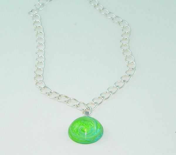Bright Green Aqua Resin Necklace: Swirled Resin Petri Effect