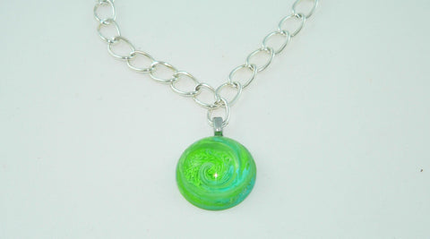 Bright Green Aqua Resin Necklace: Swirled Resin Petri Effect