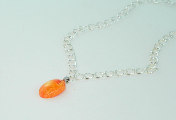 Fiery Orange Yellow Oval Resin Necklace, Unique Petri Effect, Handmade Statement Jewelry, Psychedelic Colorful Necklace