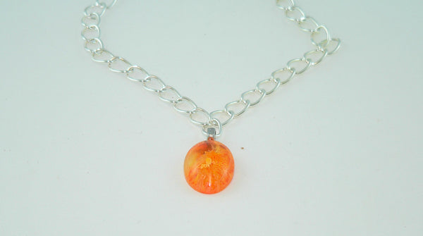 Fiery Orange Yellow Oval Resin Necklace, Unique Petri Effect, Handmade Statement Jewelry, Psychedelic Colorful Necklace