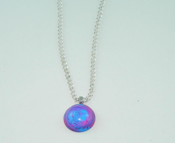 Beautiful Magenta Blue Resin Necklace, Awesome Petri Effect, Handmade Statement Jewelry, Colorful Necklace