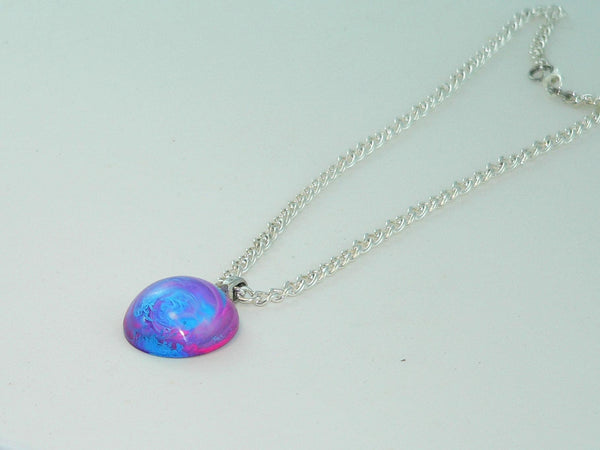 Beautiful Magenta Blue Resin Necklace, Awesome Petri Effect, Handmade Statement Jewelry, Colorful Necklace