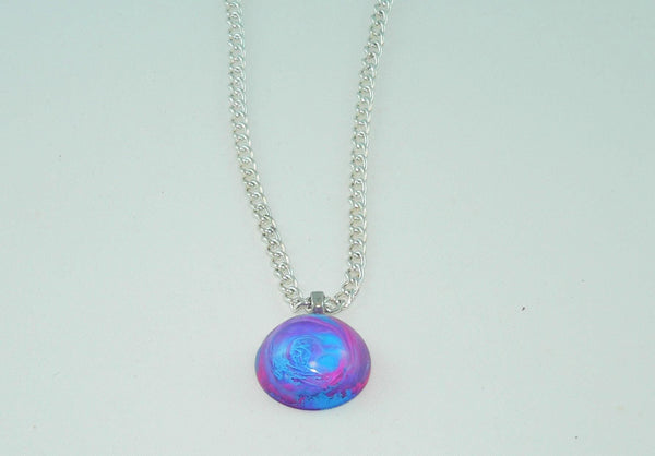 Beautiful Magenta Blue Resin Necklace, Awesome Petri Effect, Handmade Statement Jewelry, Colorful Necklace
