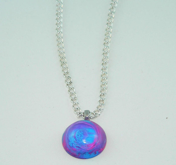 Beautiful Magenta Blue Resin Necklace, Awesome Petri Effect, Handmade Statement Jewelry, Colorful Necklace