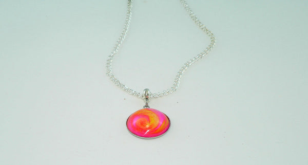 Vibrant Flamingo Pink Yellow Resin Necklace, Awesome Petri Effect, Handmade Statement Jewelry, Colorful Necklace