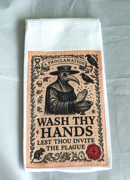Plague Crow Halloween Kitchen Towel, Gothic Absorbent Fabric Decor, Haunted, Magical, Autumn Enchanted, Reusable Mystical, Festive Home