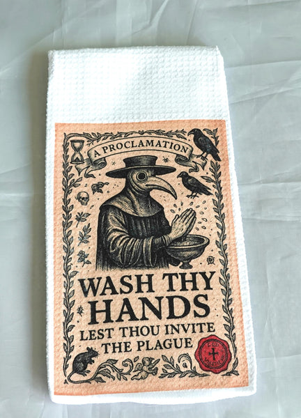 Plague Crow Halloween Kitchen Towel, Gothic Absorbent Fabric Decor, Haunted, Magical, Autumn Enchanted, Reusable Mystical, Festive Home