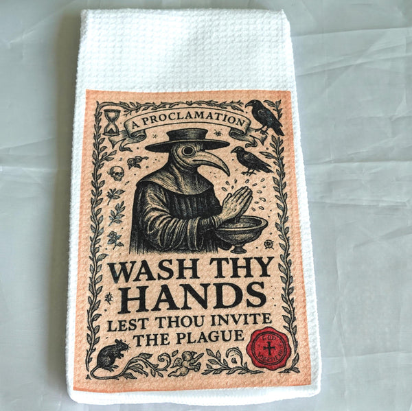 Plague Crow Halloween Kitchen Towel, Gothic Absorbent Fabric Decor, Haunted, Magical, Autumn Enchanted, Reusable Mystical, Festive Home