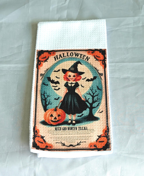 Vintage Witch Jack O Lantern Halloween Kitchen Towel | Gothic Absorbent Fabric Decor | Fall Home Decor | Halloween Gift | PumpkinTowel