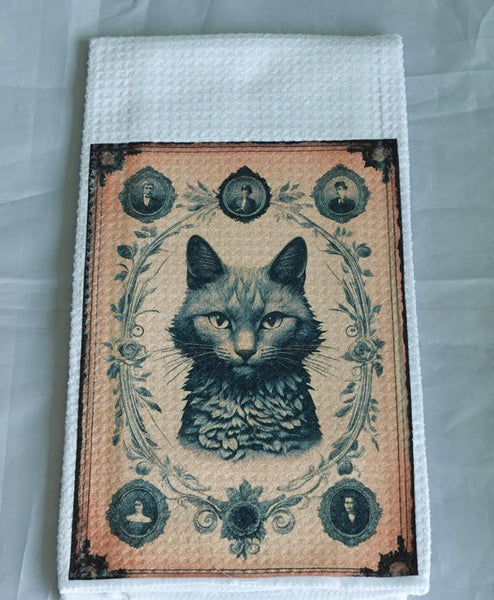 Black Cat Halloween Kitchen Towel, Gothic Absorbent Fabric Decor, Black Cat Art, Spooky Cat Gift, Halloween Home Decor