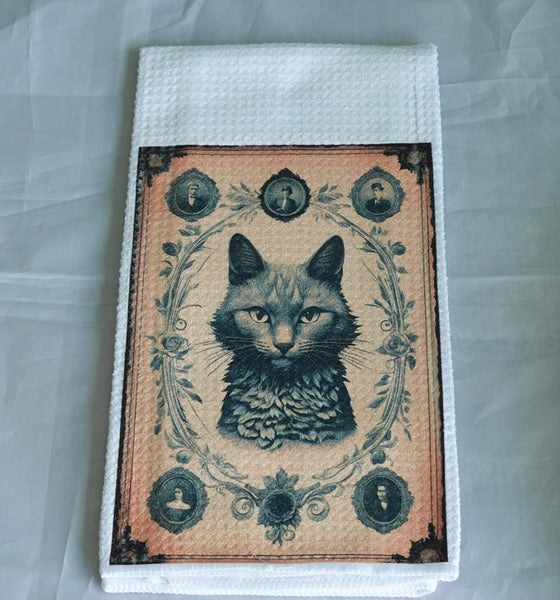 Black Cat Halloween Kitchen Towel, Gothic Absorbent Fabric Decor, Black Cat Art, Spooky Cat Gift, Halloween Home Decor