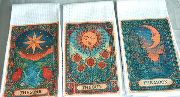 Star Tarot Card Kitchen Towel, Gothic Halloween Dish Towel, Absorbent Fabric Decor, Mystical Autumn Home Accessory