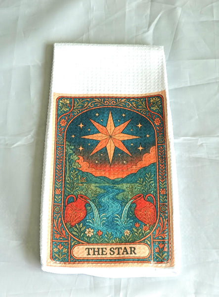 Star Tarot Card Kitchen Towel, Gothic Halloween Dish Towel, Absorbent Fabric Decor, Mystical Autumn Home Accessory