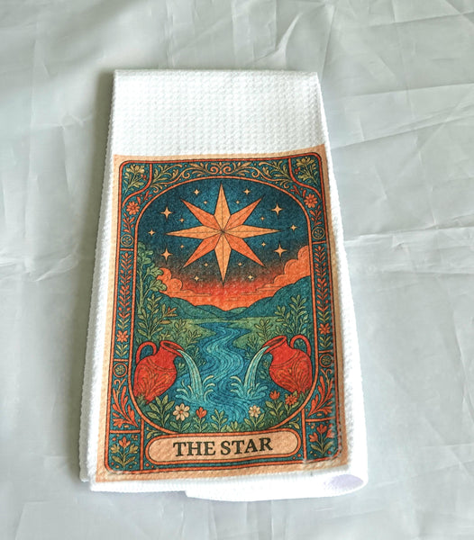 Star Tarot Card Kitchen Towel, Gothic Halloween Dish Towel, Absorbent Fabric Decor, Mystical Autumn Home Accessory