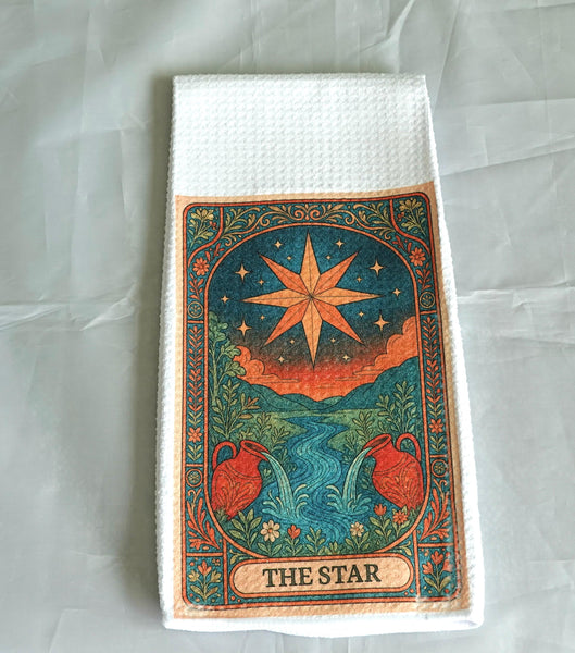 Star Tarot Card Kitchen Towel, Gothic Halloween Dish Towel, Absorbent Fabric Decor, Mystical Autumn Home Accessory