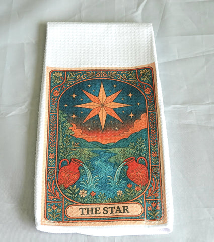 Star Tarot Card Kitchen Towel, Gothic Halloween Dish Towel, Absorbent Fabric Decor, Mystical Autumn Home Accessory