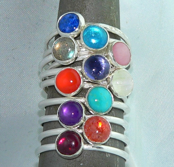 Handcrafted 6mm Arizona Turquoise Sterling Silver Stackable Ring - Artisan Jewelry (Sizes 6-9)